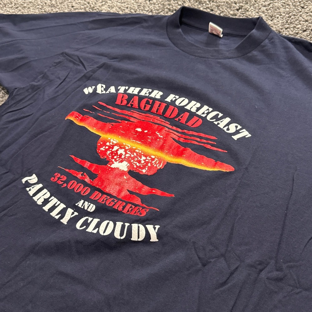 Vintage Delta Weather Forecast Baghdad T-Shirt Mens Navy Blue Excellent XL